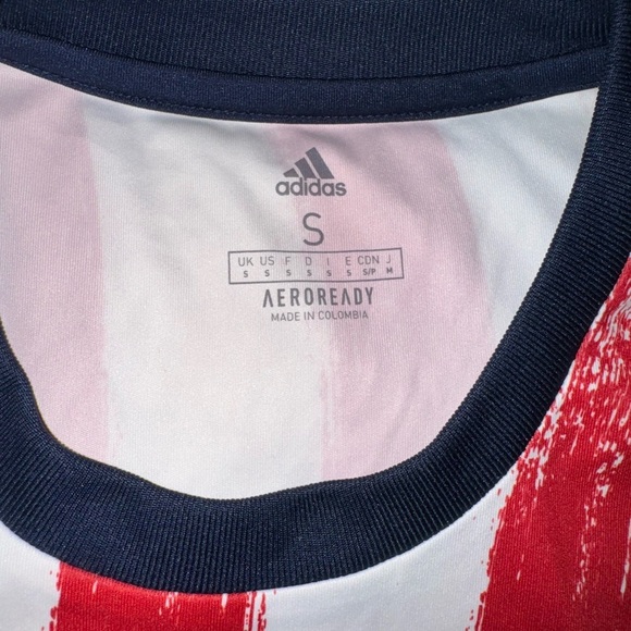 Adidas Mens Small Leidos Red and White Striped D.C. United Soccer Jersey - Picture 3 of 4